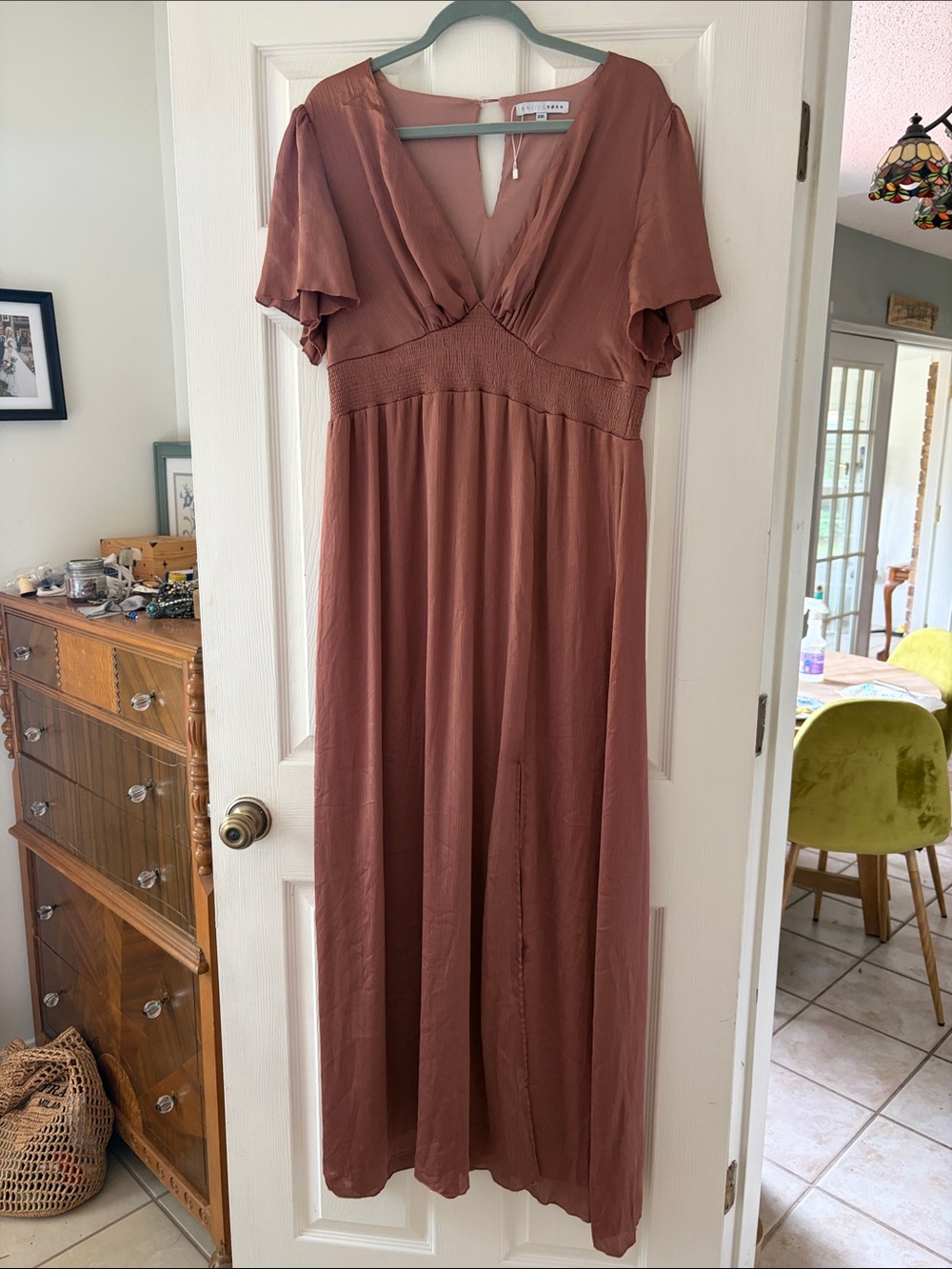 Baltic Born Dusty Rose V-Neck Flutter Sleeve Maxi Dress